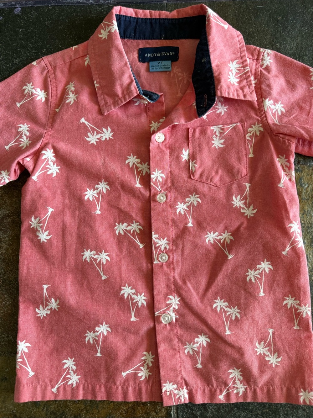 Andy & Evan Coral Button-Down Shirt with White Palm Print